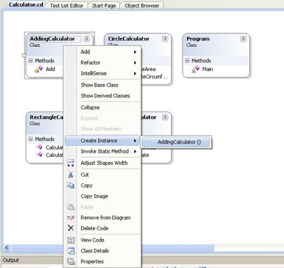 Visual Studio 2008 - Start Object Test Bench Tool - Create Object Instance